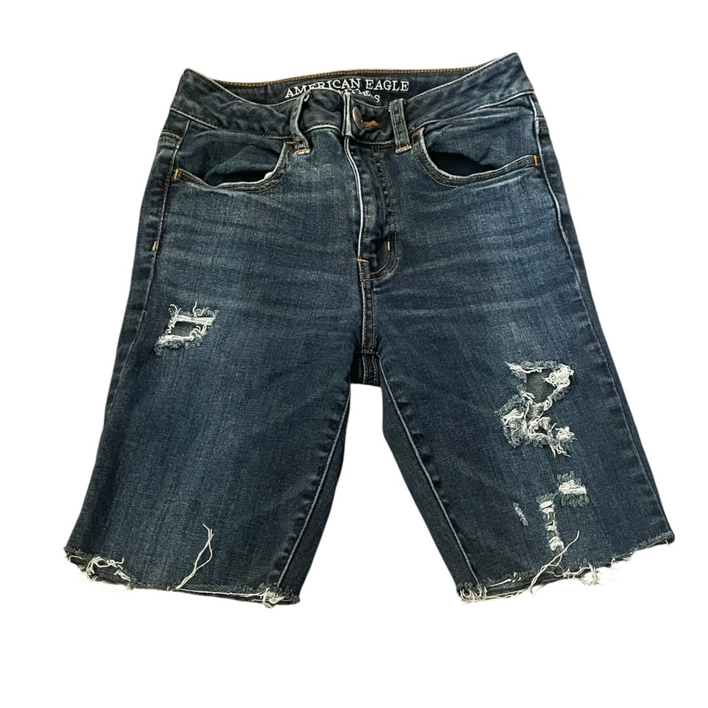American Eagle Distressed Denim Cutoff Shorts - Dark Wash Hi Rise Jegging Size 0
